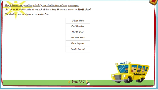 Reading a transportation timetable: Single timing - solution 1