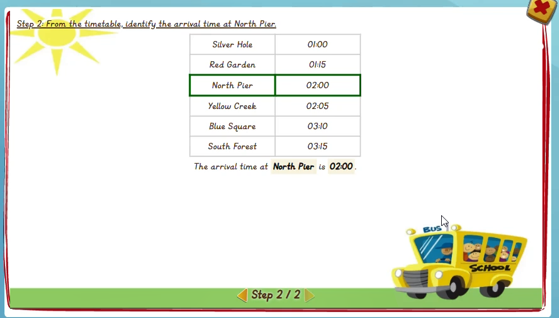 Reading a transportation timetable: Single timing - solution 2