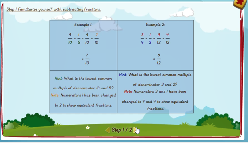 Subtracting fractions - solution 1