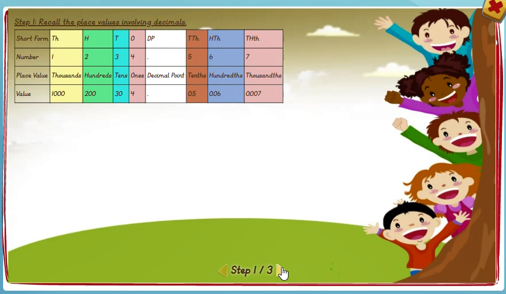 Solving algorithm for subtraction involving decimals - solution 1