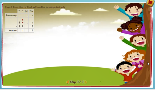 Solving algorithm for subtraction involving decimals - solution 3