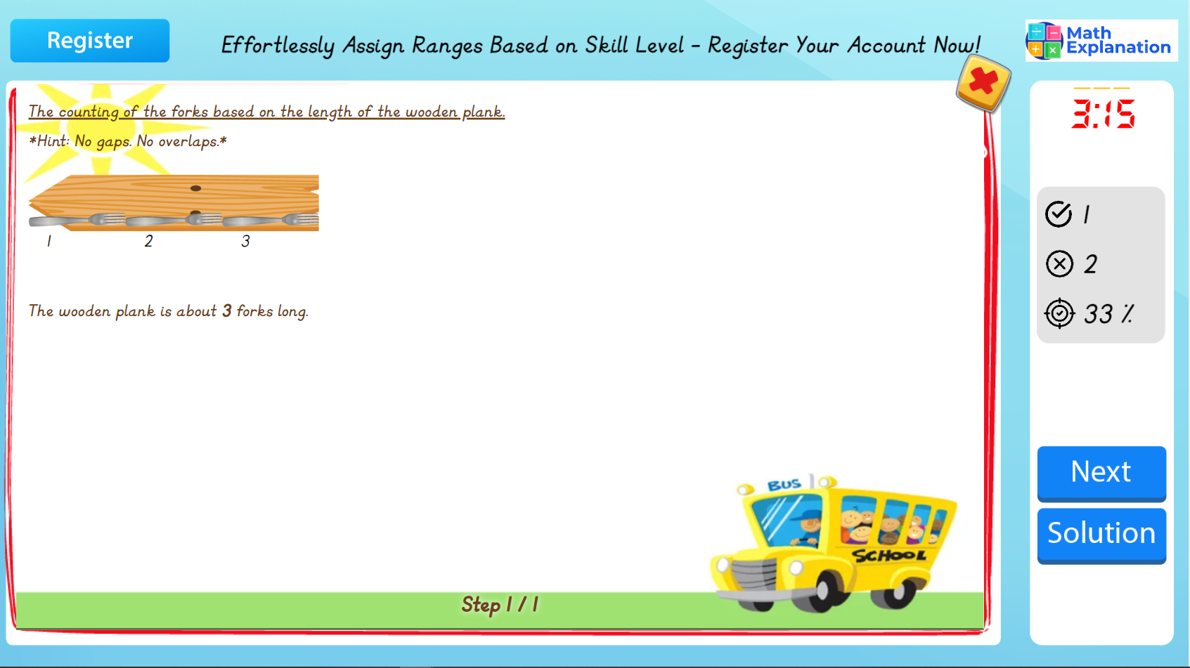 Measuring lengths using informal units - solution 1